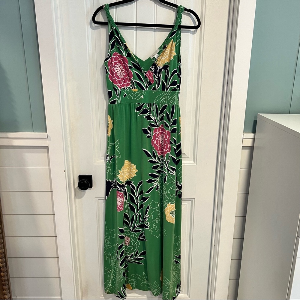 Garnet Hill Green Floral Twisted Strap Maxi Dress. Size Small.